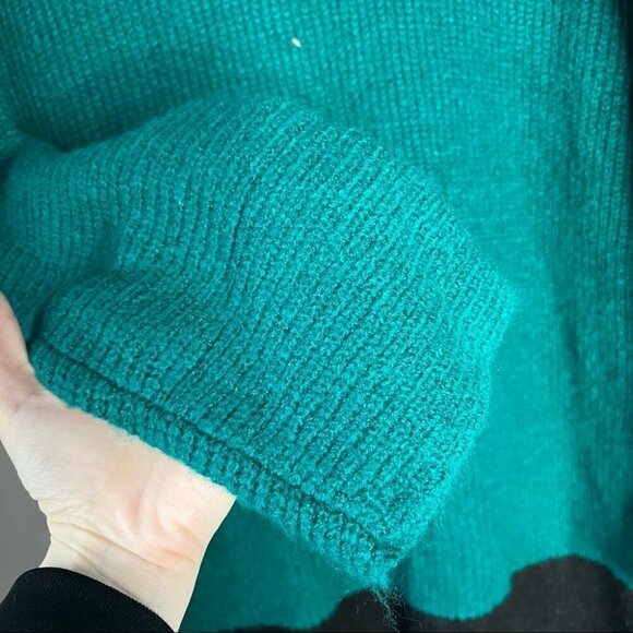WRANGLER Retro Sz S Teal Knit Cowl Neck Turtleneck Fringe Sweater Dress - Picture 4 of 7